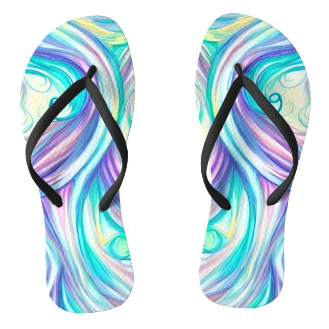 Blaue Wellen Twirbel und Wirbel Muster Flip Flops (Fußbett)
