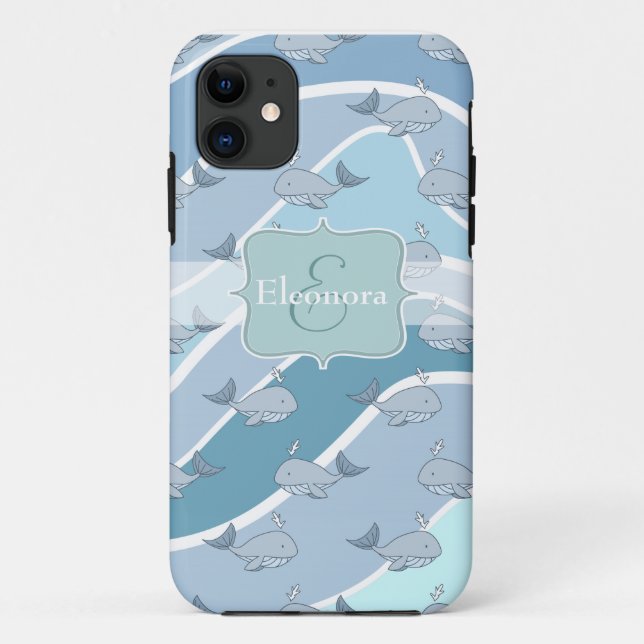 Blaue Wellen, Wal-nahtloses Muster Case-Mate iPhone Hülle (Rückseite)