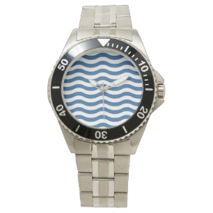 Blaue Wellenform-Navy-Muster Anpassen des Hintergr Armbanduhr