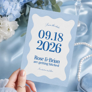 Blaue wellige Cabana-Hochzeit - Heiratsantrag Term Save The Date