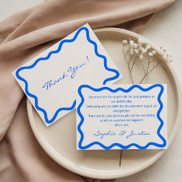 Blaue Wellige Grenze Elegante Hochzeit Dankeskarte