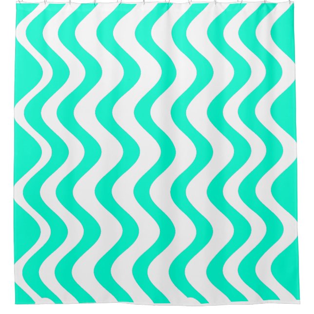 Blaue wellige Linien Duschvorhang (Vorderseite)