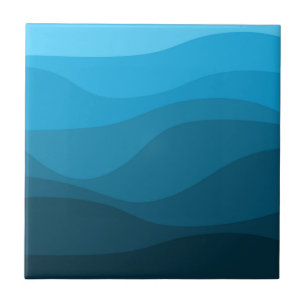 Blaue wellige Ozeanwellen im Retro-Stil Design Fliese