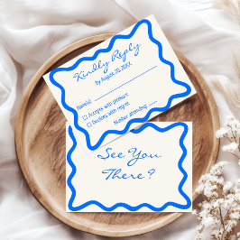Blaue Wellige Rand Minimalistische Hochzeit RSVP Karte