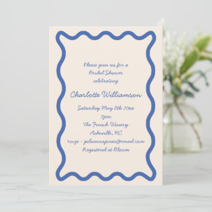 Blaue wellige Schlängellinie Hochzeitsdusche-Party Einladung