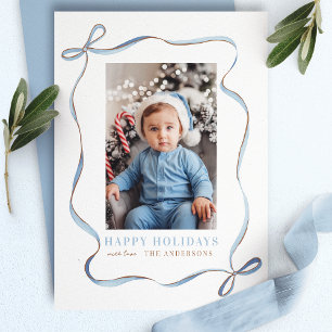 Blaue wellige Schleifenrahmen-Weihnachtsfotografie Feiertagskarte