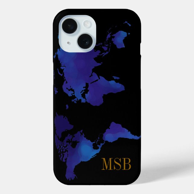Blaue Weltkarte mit Initialen Case-Mate iPhone Hülle (Rückseite)