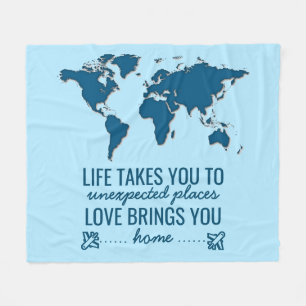 Blaue Weltkarte Motivations-Lebens-Typografie-Zita Fleecedecke