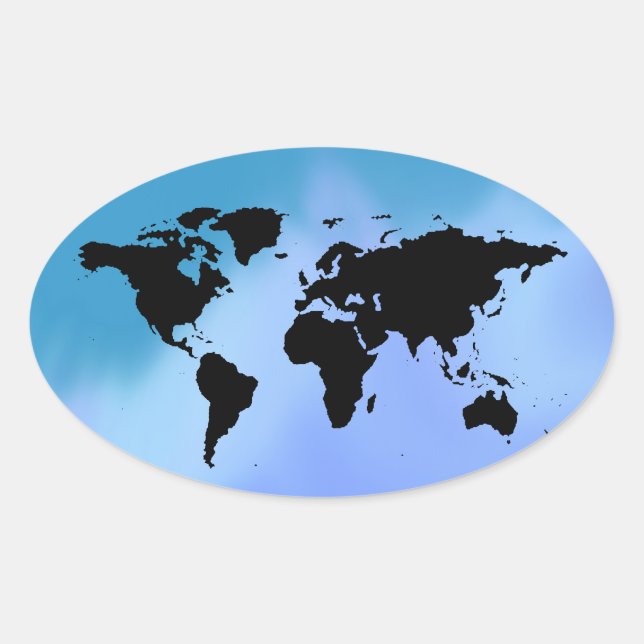 Blaue Weltkarte Ovaler Aufkleber (Vorderseite)