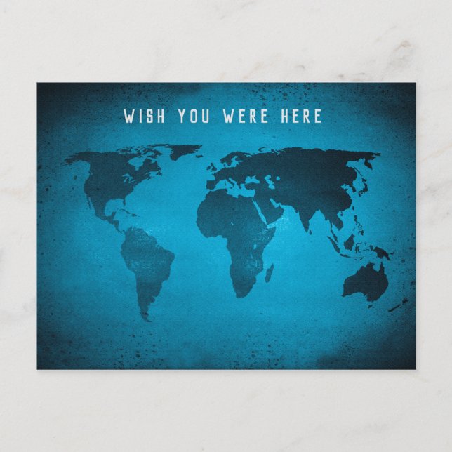 Blaue Weltkarte Postkarte (Vorderseite)