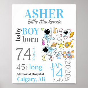 Blaue Weltraum-Baby-Neugeborenes-Geburtsstatistik- Poster