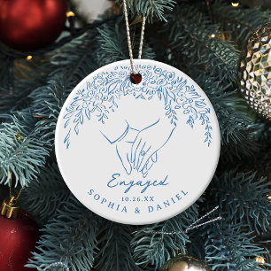Blaue whimsical Hände unser erstes Weihnachten ver Keramik Ornament