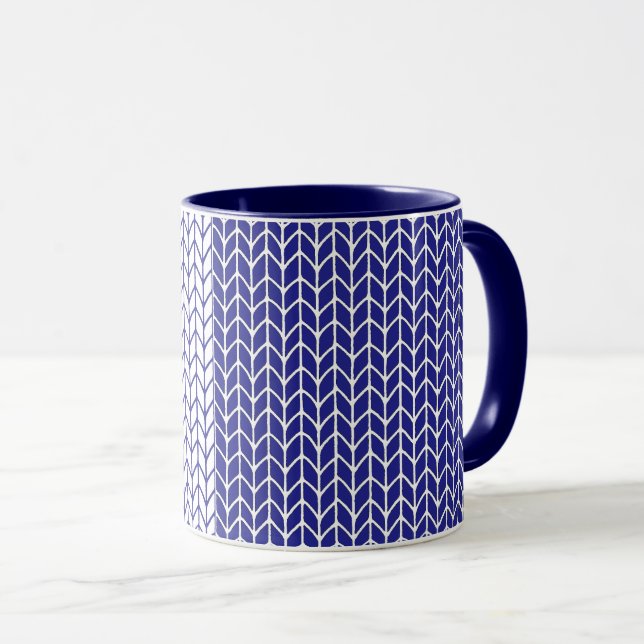 BLAUE & WHITE STRICK Navy Combo Tasse (VorderseiteRechts)