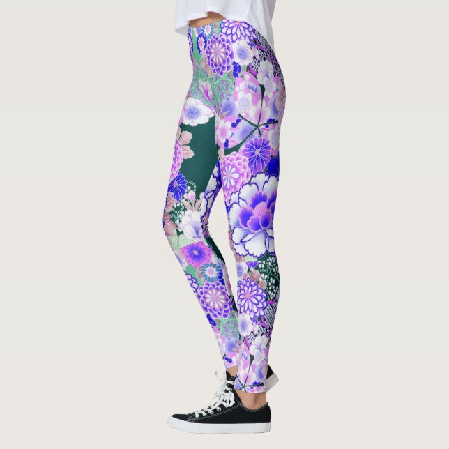 BLAUE WHUE BLUME Peony, Rose Japanisches Blumenkoh Leggings (Links)