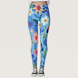 Blaue Wiese Blumenpastel Benutzerdefiniertes Muste Leggings