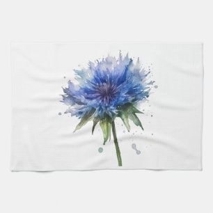 Blaue Wiese Magie: Aquarellblume Kunst Geschirrtuch