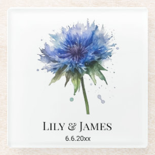 Blaue Wiese Magie: Aquarellblume Kunst Glasuntersetzer