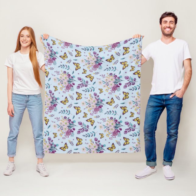 Blaue Wiesen-Schmetterling-Blumen-Wurfdecke Fleecedecke (Beispiel)