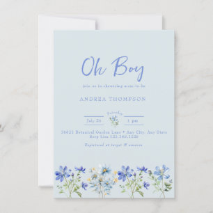Blaue Wildblume Aquarell-Baby-Jungen-Party Einladung