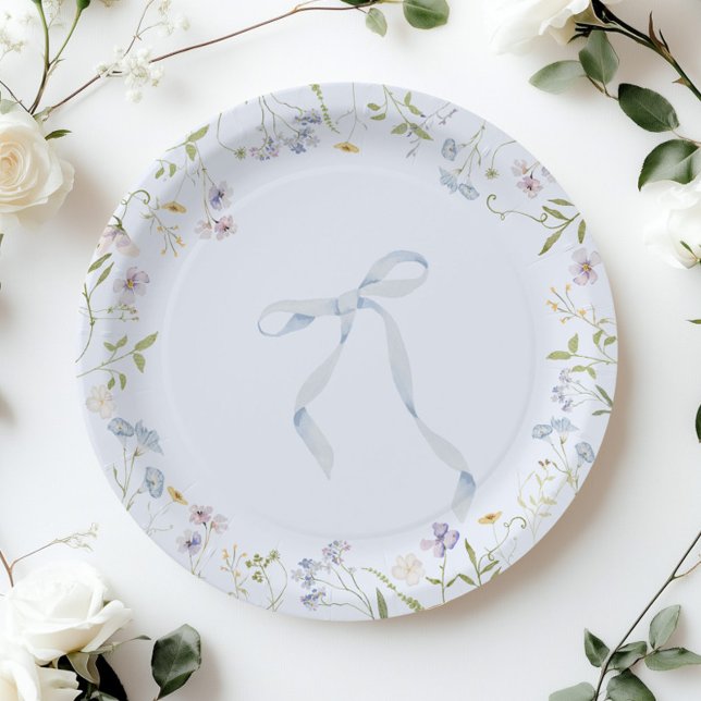 Blaue Wildblume Bow Babydusche Pappteller (Von Creator hochgeladen)
