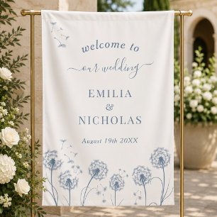 Blaue Wildblume Hochzeit Begrüßung Banner