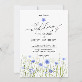 Blaue Wildblume Hochzeit, würdevoller Schriftart,  Einladung