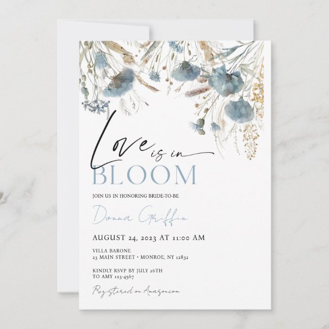Blaue Wildblume Liebe ist in Bloom Invite Einladung (Vorderseite)