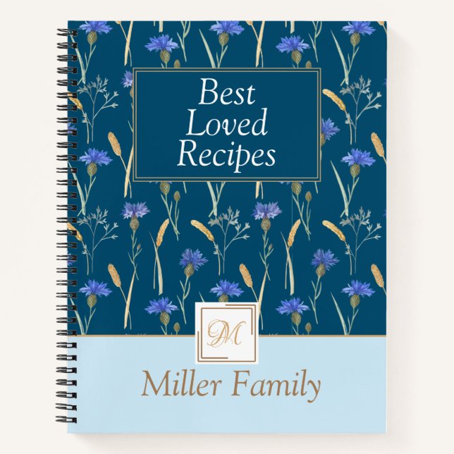 Blaue Wildblume Mongoram Rezept Notizbuch (Vorderseite)