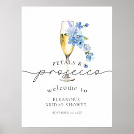 Blaue Wildblume Petals & Prosecco Brautparty Poster