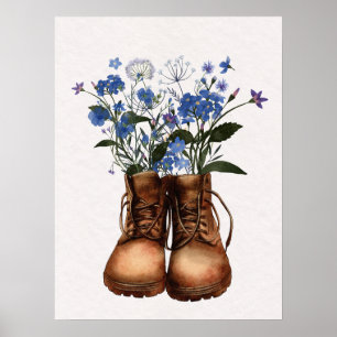 Blaue Wildblume Wanderstiefel Außenbereich Poster