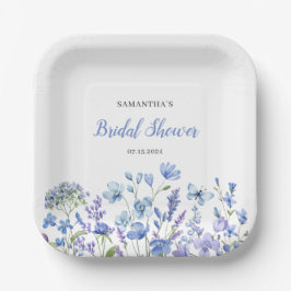 Blaue Wildblume Wasserfarbe Brautparty Pappteller