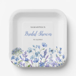 Blaue Wildblume Wasserfarbe Brautparty Pappteller