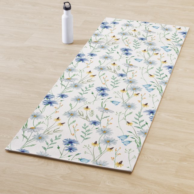 Blaue Wildblume Wasserfarbe Yogamatte (Beispiel)