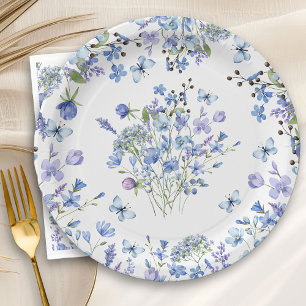 Blaue Wildblume Zartes Wasserfarben-Blumenmuster Pappteller