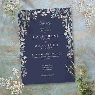 Blaue Wildblumen Aquarell Florale Hochzeit Einladung