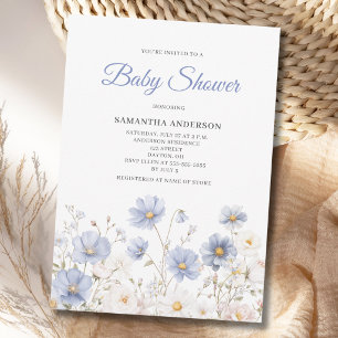 Blaue Wildblumen-Aquarell-Jungen-Baby-Party Einladung