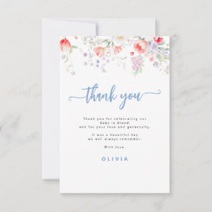 Blaue Wildblumen-Blumen-Jungen-Baby-in-Volllblüte- Dankeskarte