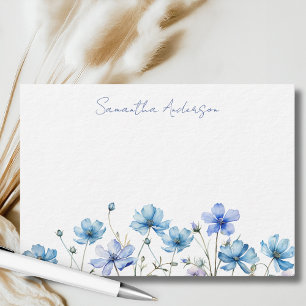 Blaue Wildblumen-Blumen-Personalisierte-Flach-Noti Mitteilungskarte