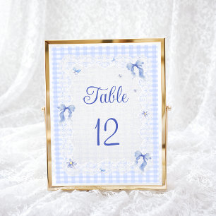 Blaue Wildblumen-Blumenband-Gingham-Tischnummer