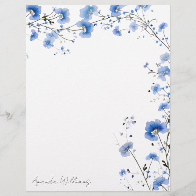 Blaue Wildblumen-Blumenbriefkopf Briefbogen (Vorderseite)