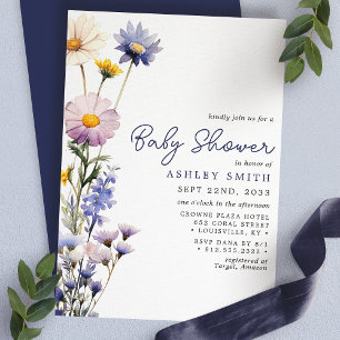 Blaue Wildblumen Boho Aquarell Babyparty Einladung