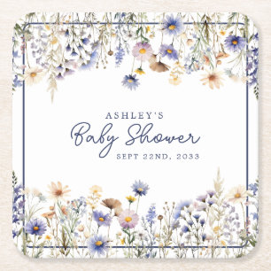 Blaue Wildblumen Boho Aquarell Babyparty Rechteckiger Pappuntersetzer