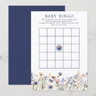 Blaue Wildblumen Boho Baby Shower Bingo Spiel Einladung