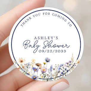 Blaue Wildblumen Boho Baby Shower Danke Runder Aufkleber