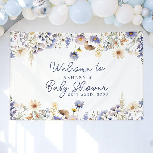 Blaue Wildblumen-Boho-Baby-Shower-Willkommen Banner