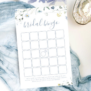 Blaue Wildblumen-Boho-Brautparty-Bingo-Spiel