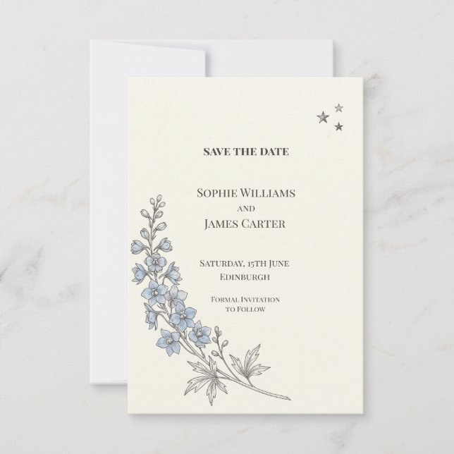 Blaue Wildblumen-Botanische Hochzeit - Save The Da Date (Vorderseite)