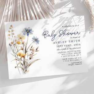Blaue Wildblumen Bouquet Boho Babyshower-Einladung Einladung