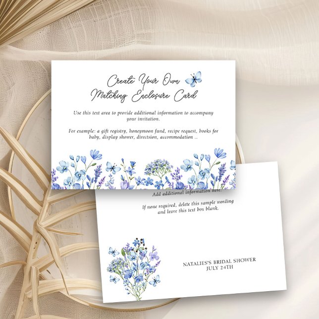 Blaue Wildblumen Delikate Blumenzähne Begleitkarte (Blank Enclosure Card to create your own custom details - Blue Wildflower Bridal Shower Collection
)