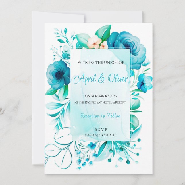 Blaue Wildblumen Einladung Hochzeit (Vorderseite)